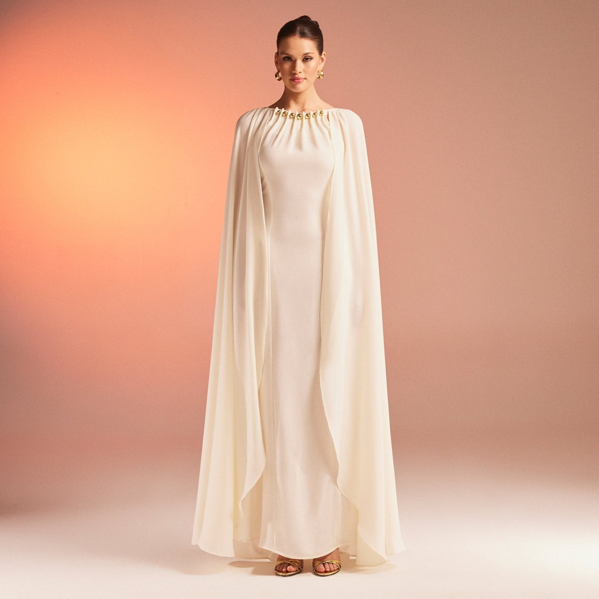 Bodycon Crepe Dress With Cape Effect - shopaleena