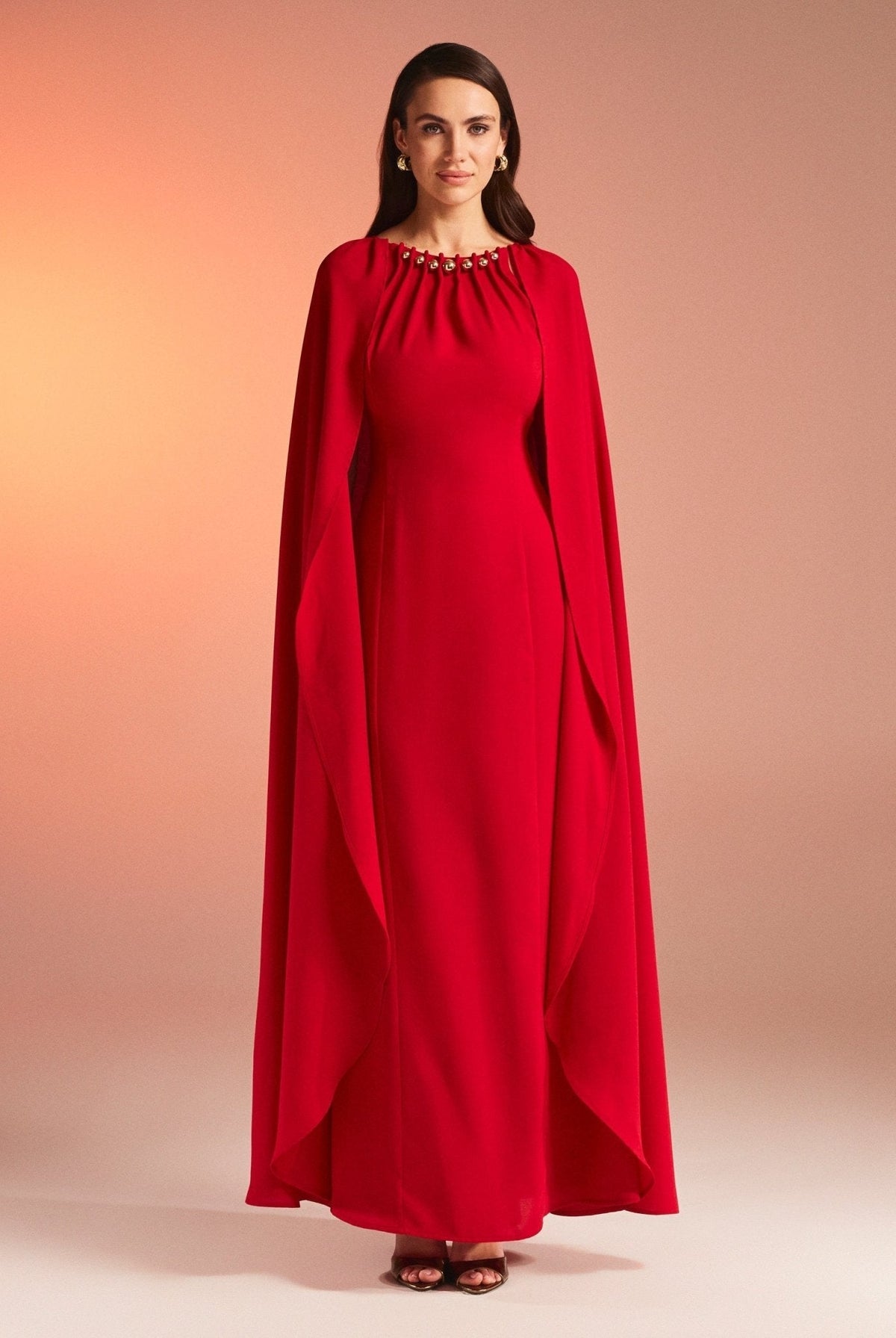 Bodycon Crepe Dress With Cape Effect - shopaleena