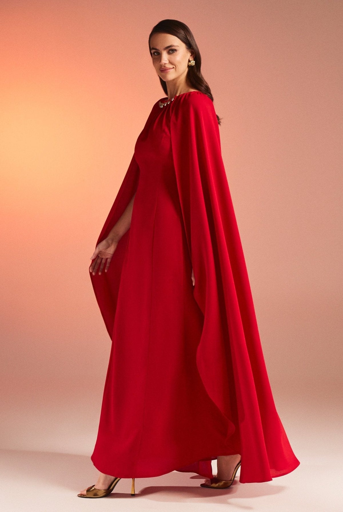 Bodycon Crepe Dress With Cape Effect - shopaleena
