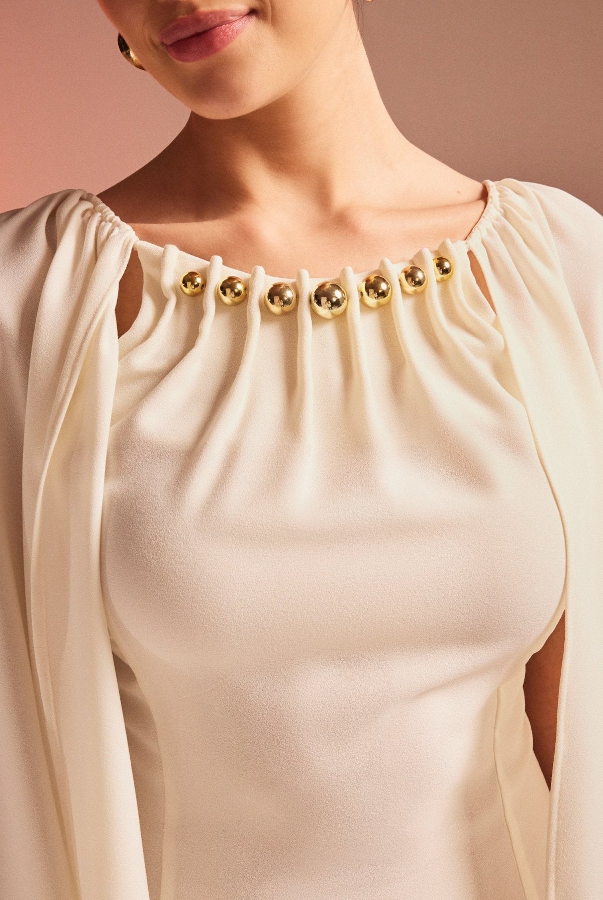 Bodycon Crepe Dress With Cape Effect - shopaleena