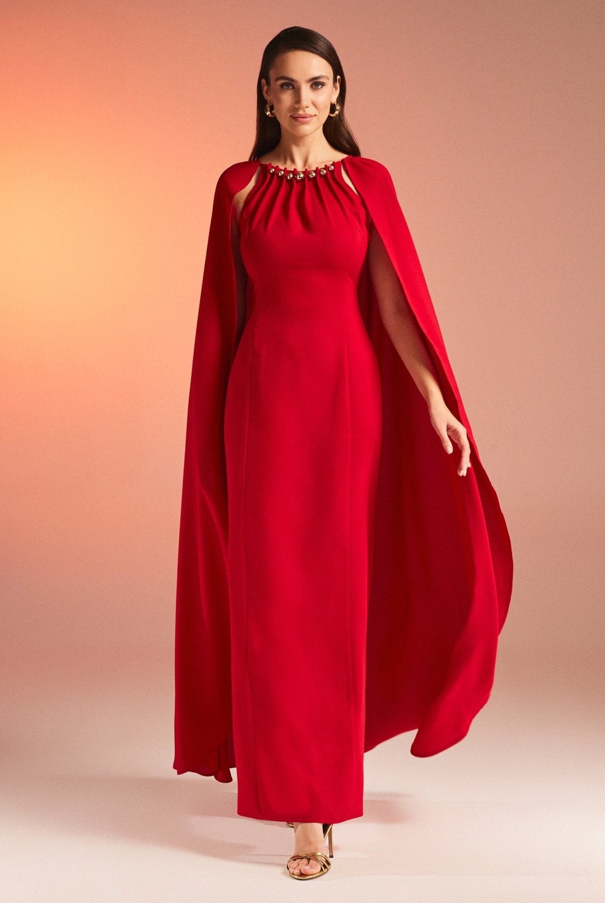 Bodycon Crepe Dress With Cape Effect - shopaleena