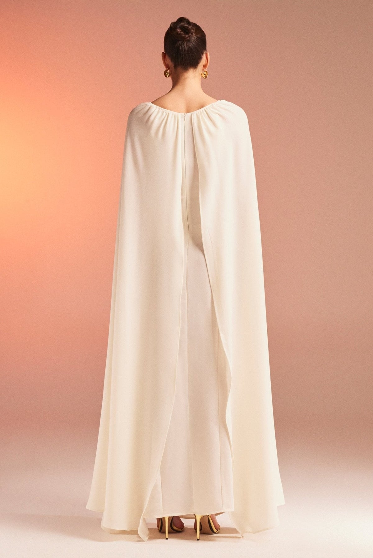 Bodycon Crepe Dress With Cape Effect - shopaleena
