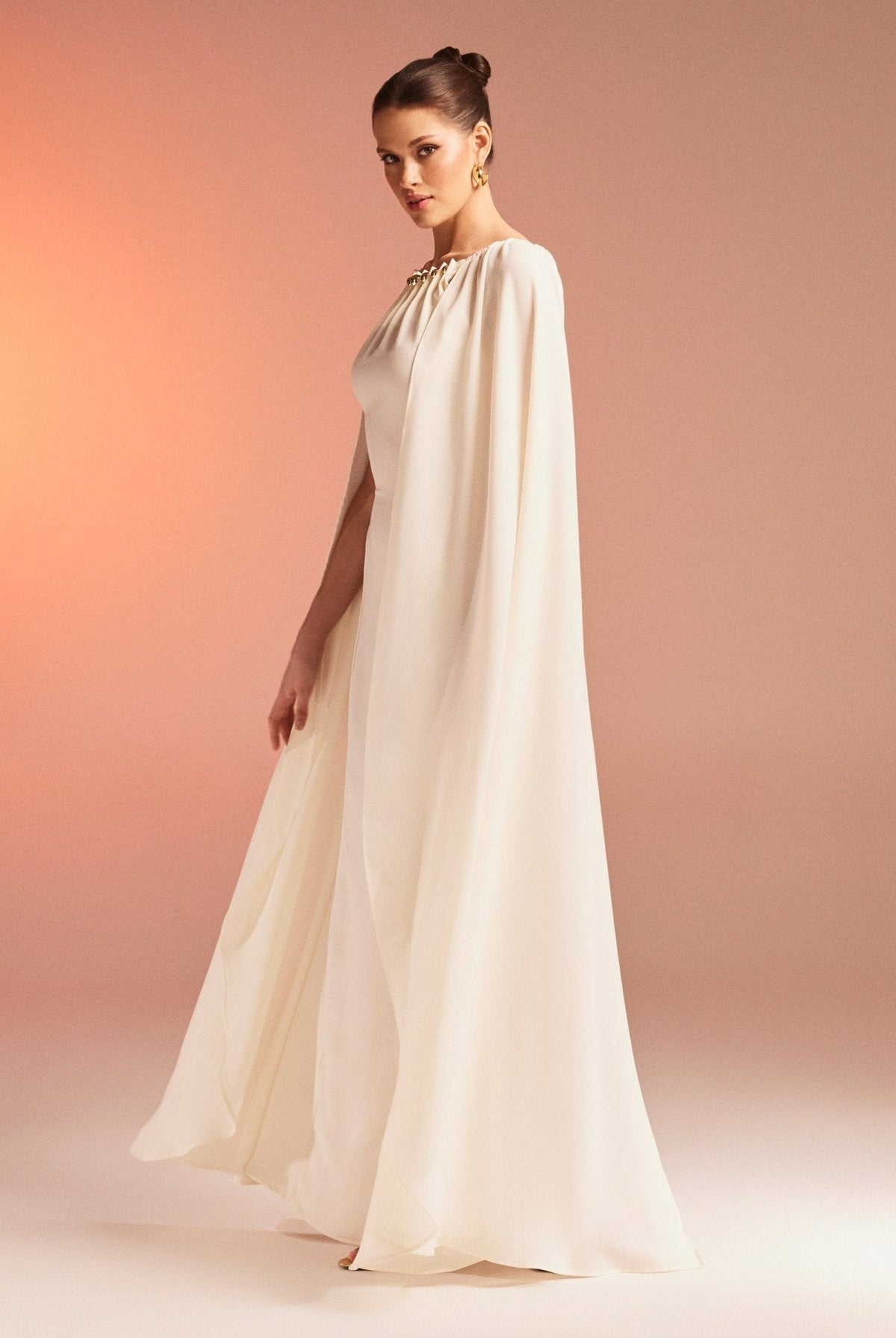 Bodycon Crepe Dress With Cape Effect - shopaleena