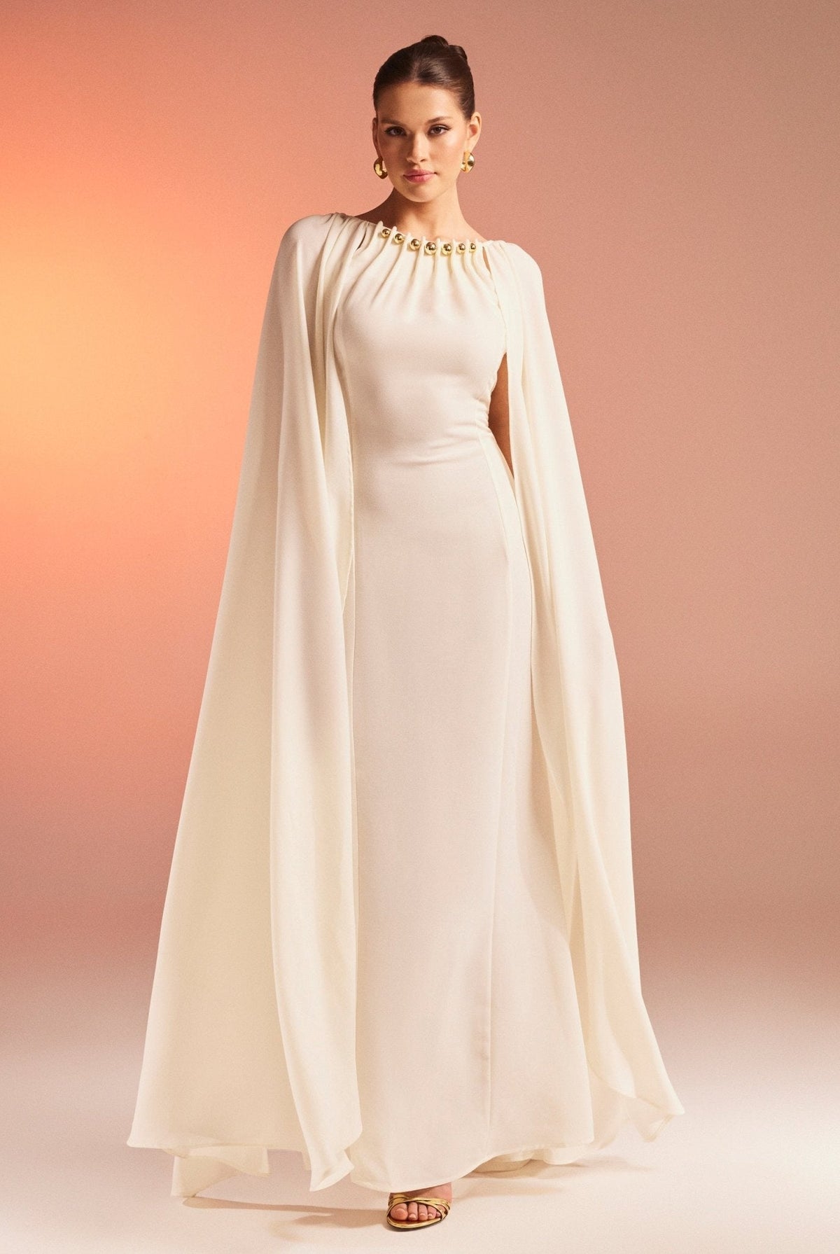 Bodycon Crepe Dress With Cape Effect - shopaleena