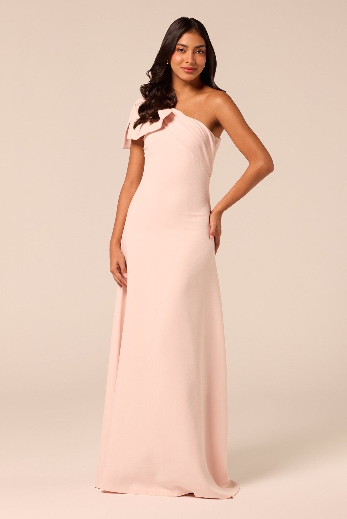 Bow One-Shoulder Crepe Maxi Dress - shopaleena