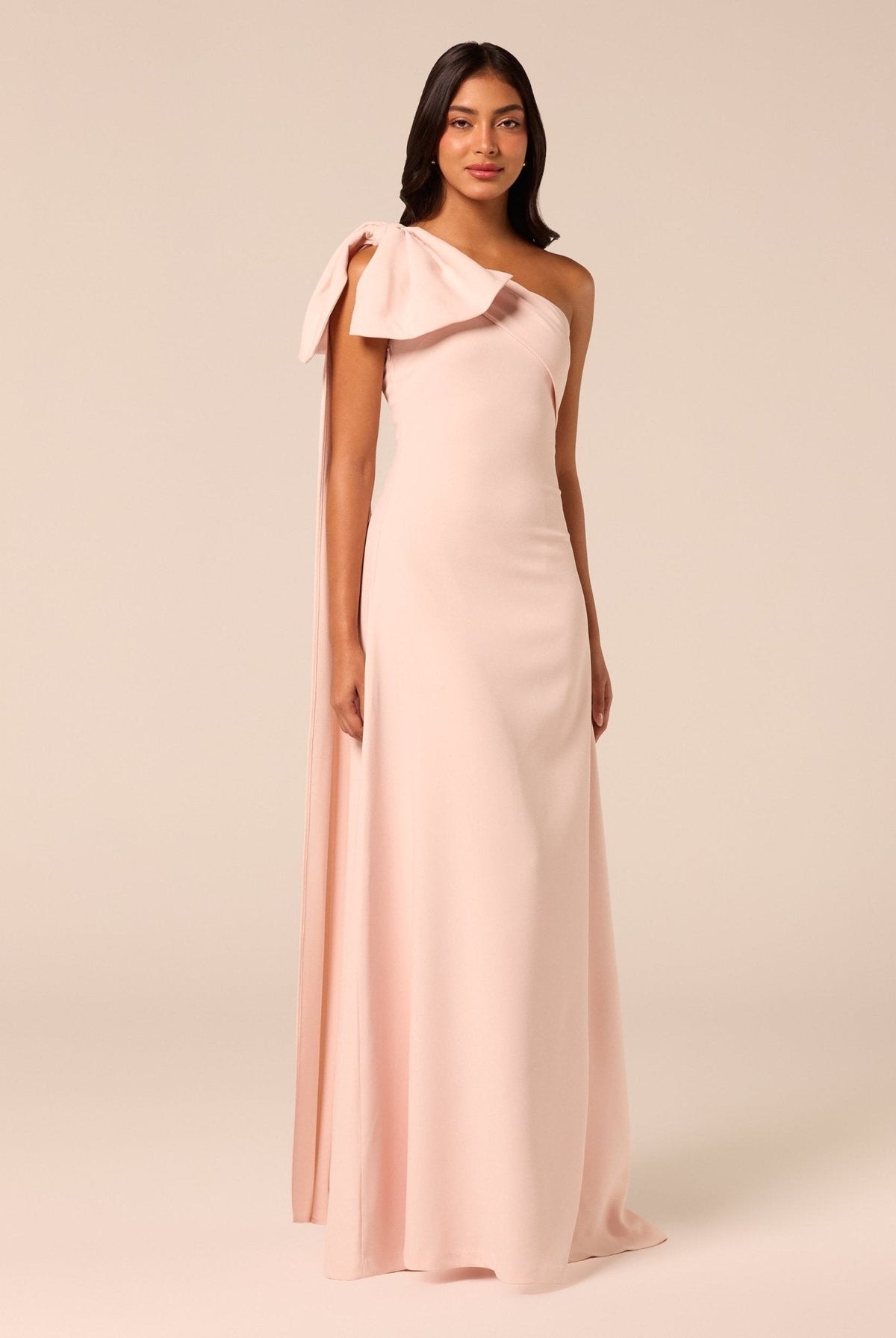 Bow One-Shoulder Crepe Maxi Dress - shopaleena
