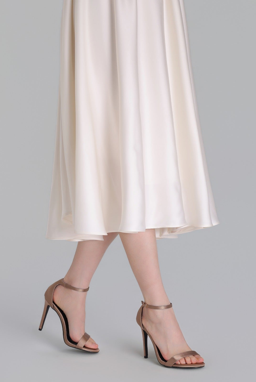 Bronze Satin High Heel Sandals - shopaleena