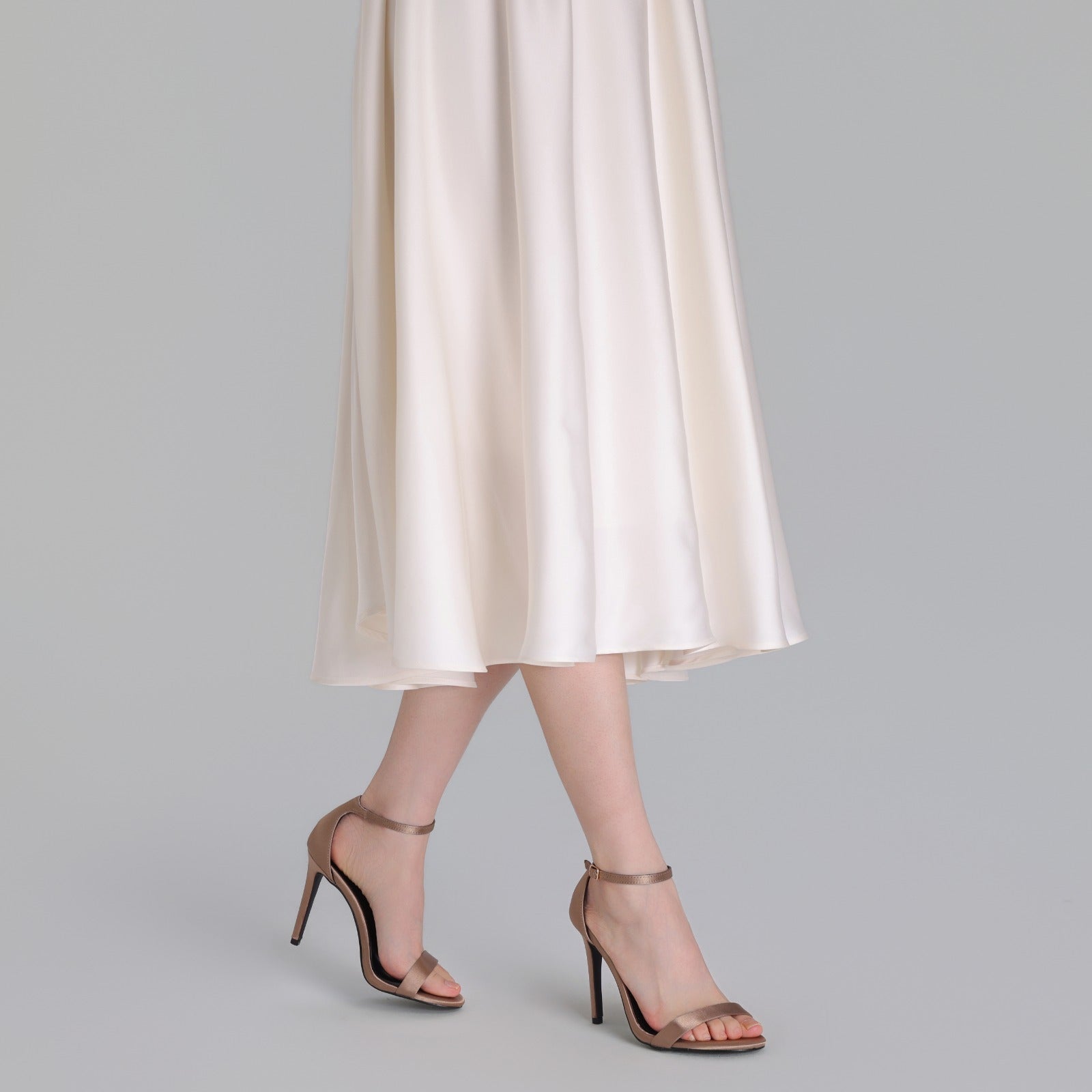 Bronze Satin High Heel Sandals - shopaleena