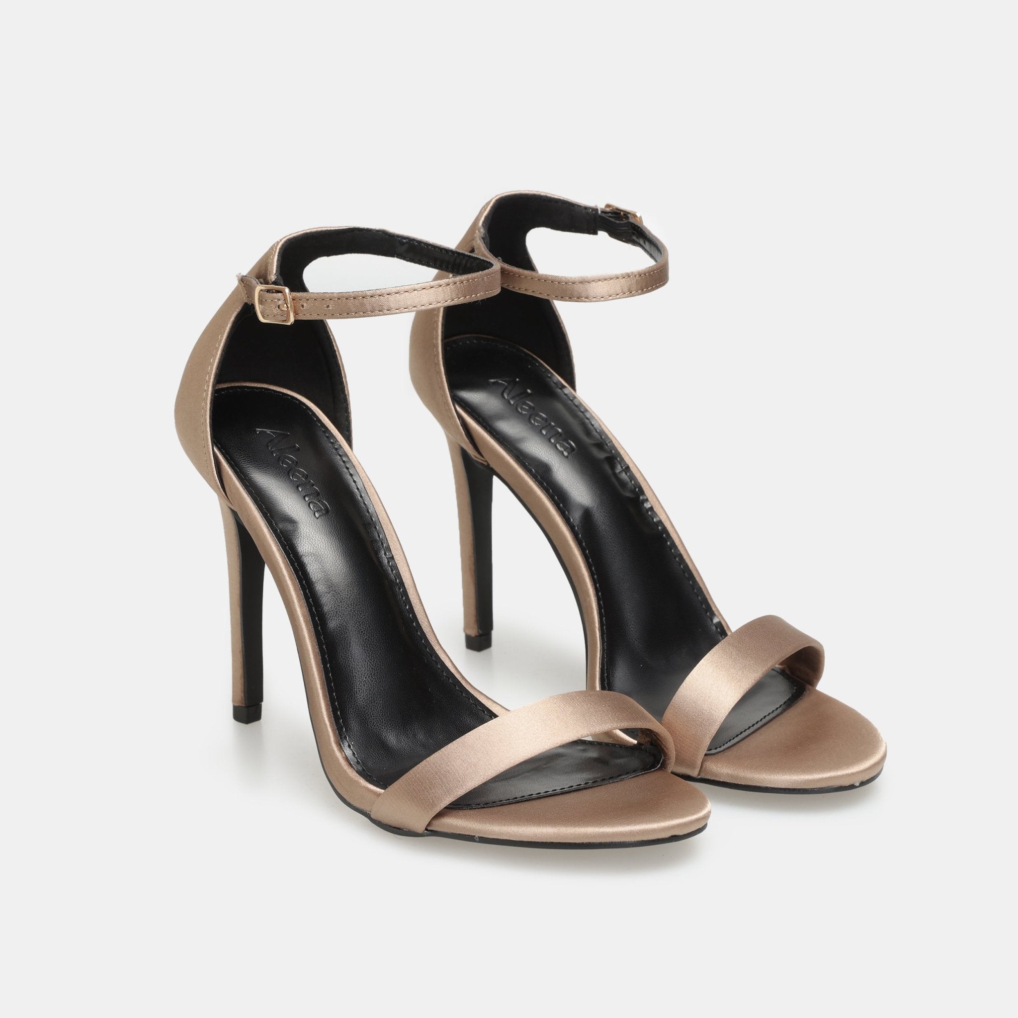 Bronze Satin High Heel Sandals - shopaleena