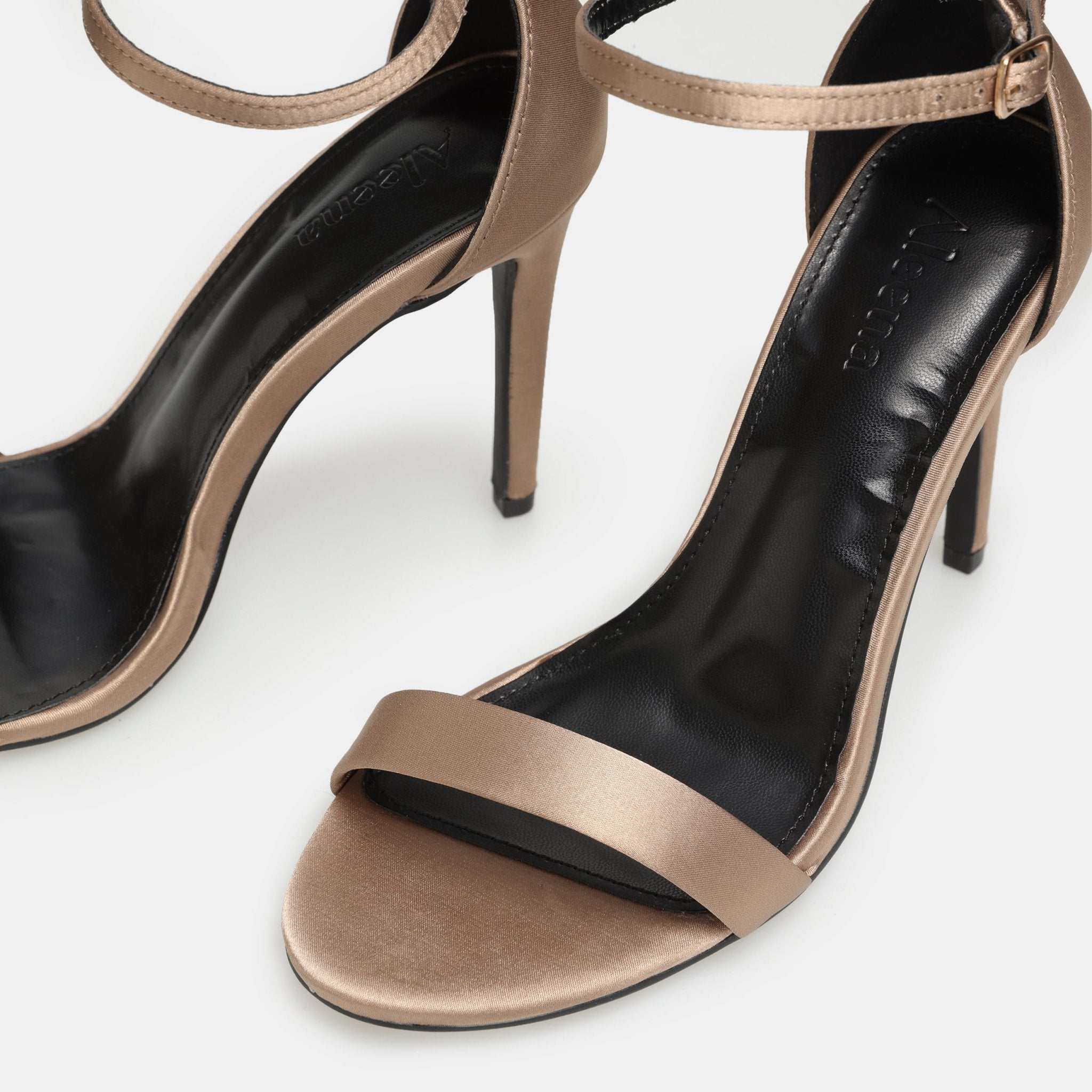 Bronze Satin High Heel Sandals - shopaleena