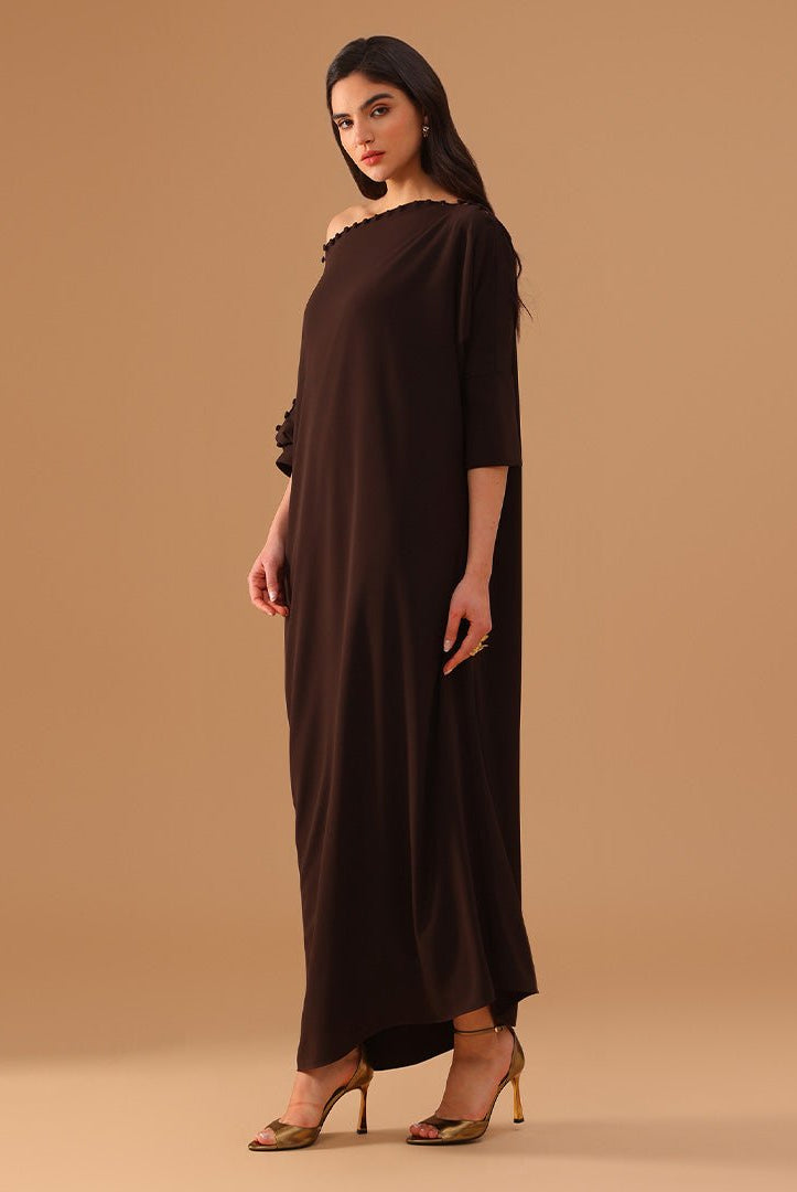 Brown Asymmetric Crepe Kaftan - shopaleena
