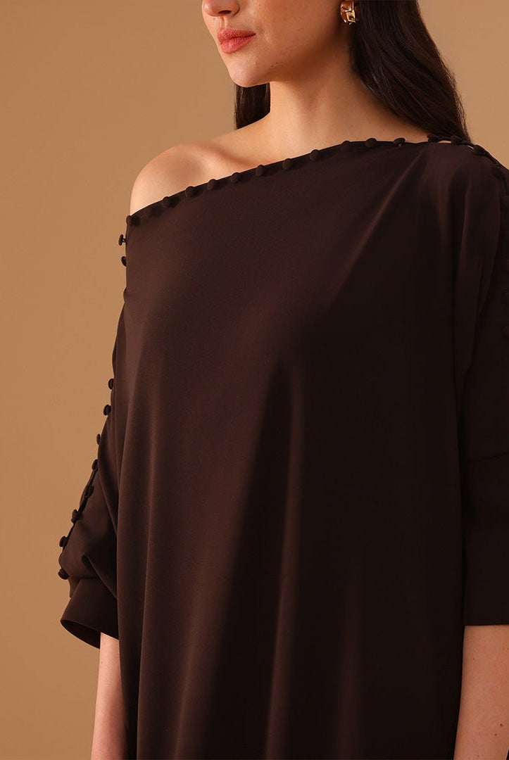 Brown Asymmetric Crepe Kaftan - shopaleena