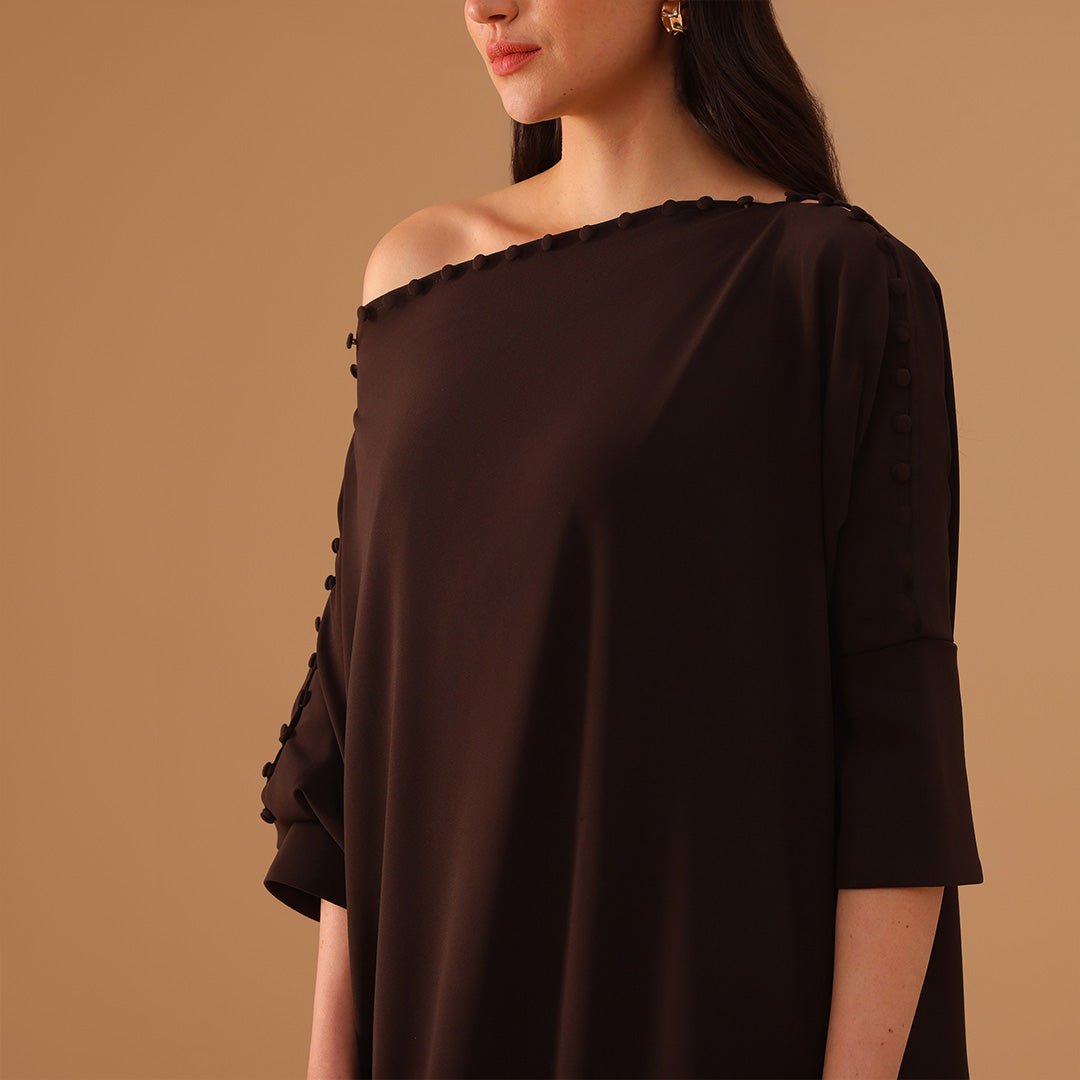 Brown Asymmetric Crepe Kaftan - shopaleena
