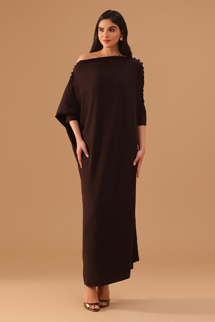 Brown Asymmetric Crepe Kaftan - shopaleena