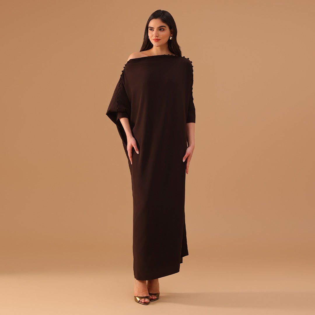 Brown Asymmetric Crepe Kaftan - shopaleena