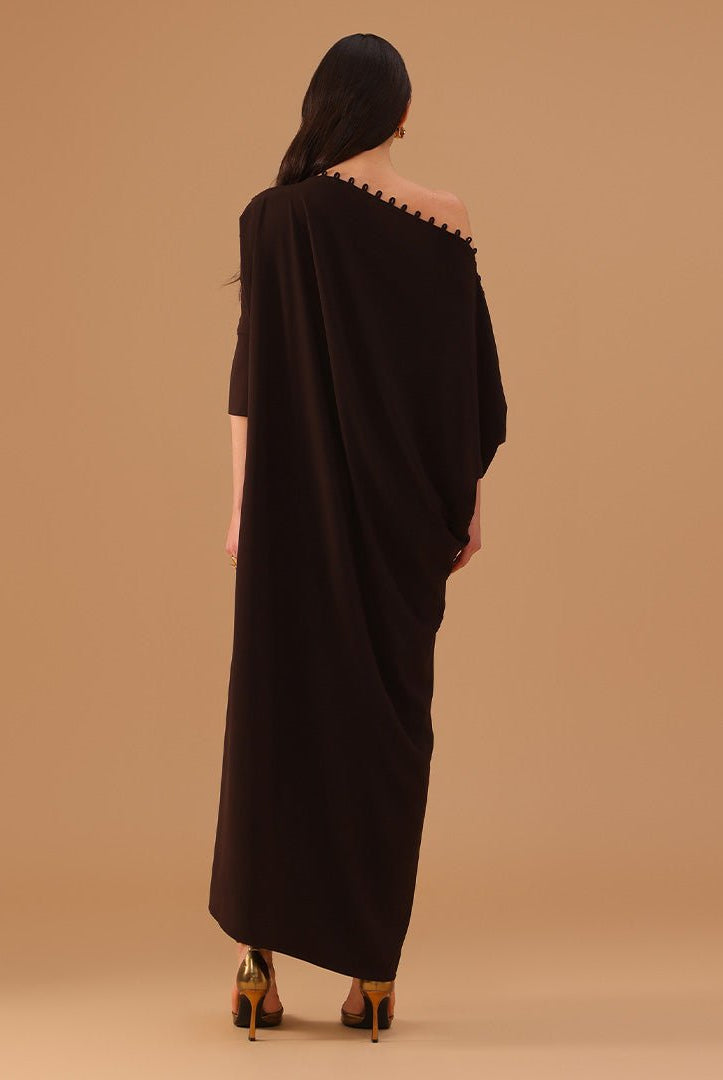 Brown Asymmetric Crepe Kaftan - shopaleena
