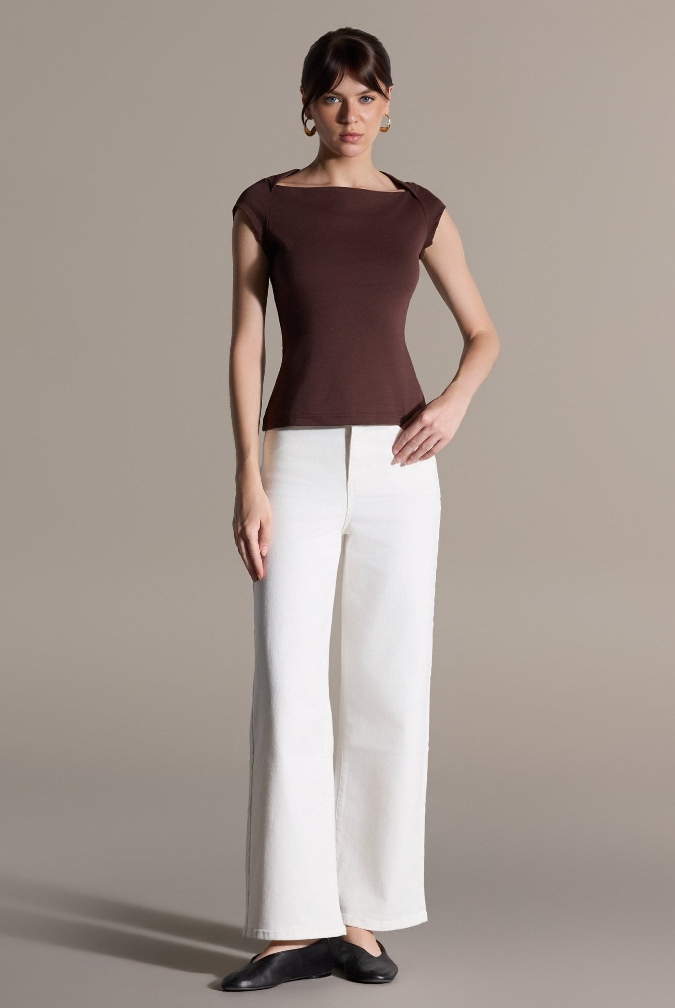 Brown Cap Sleeve Fitted Top - shopaleena