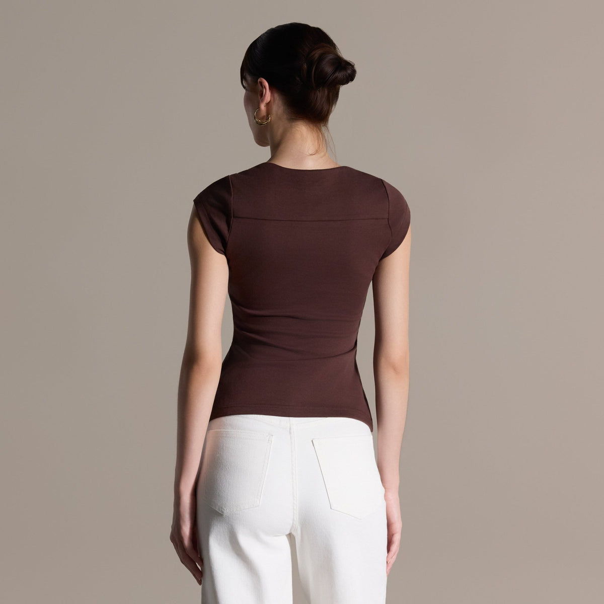 Brown Cap Sleeve Fitted Top - shopaleena