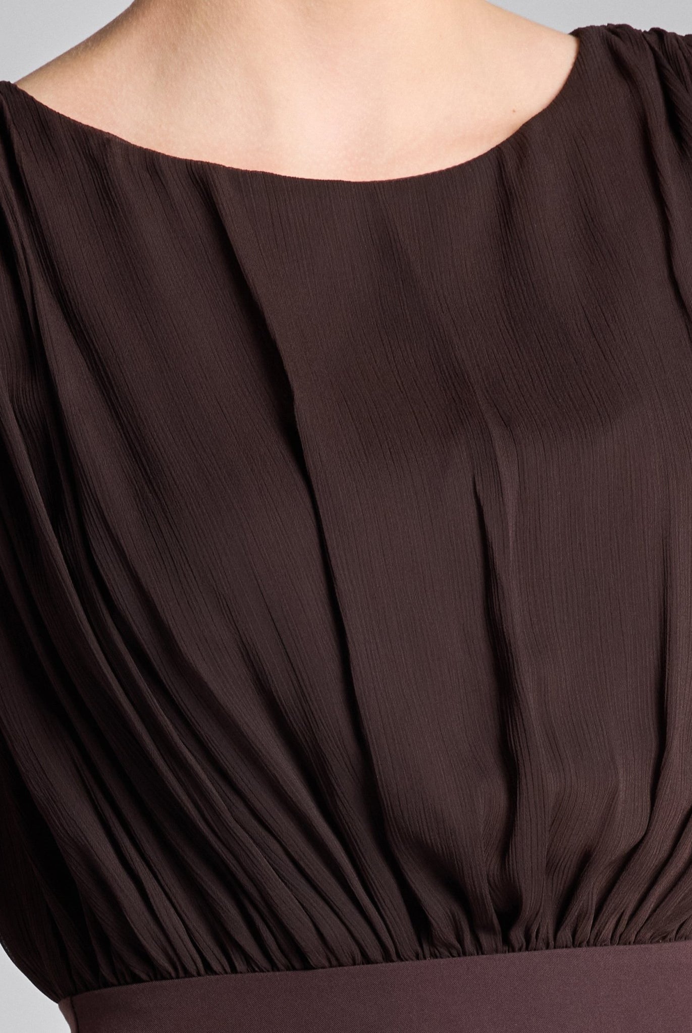 Brown Chiffon Maxi Dress with Twill Waistband - shopaleena