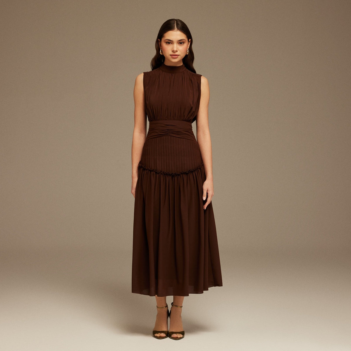 Brown Chiffon Ankle length Dress – shopaleena