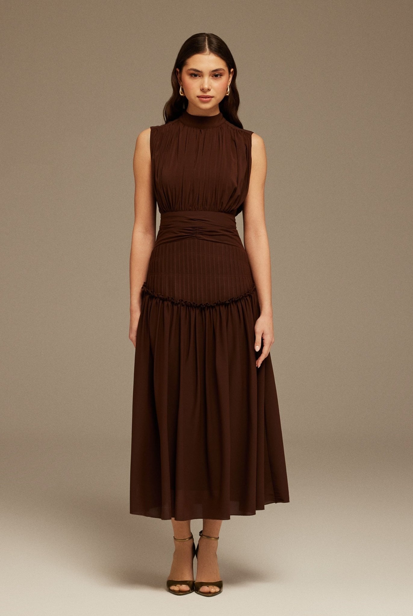 Brown Chiffon Maxi Dress - shopaleena
