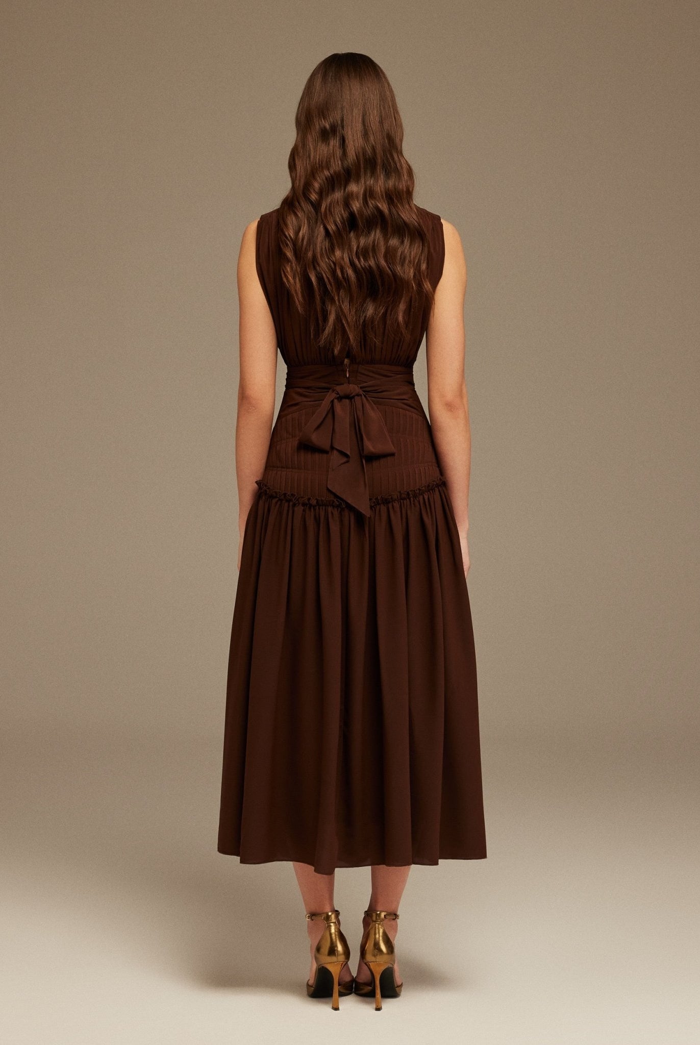 Brown Chiffon Maxi Dress - shopaleena