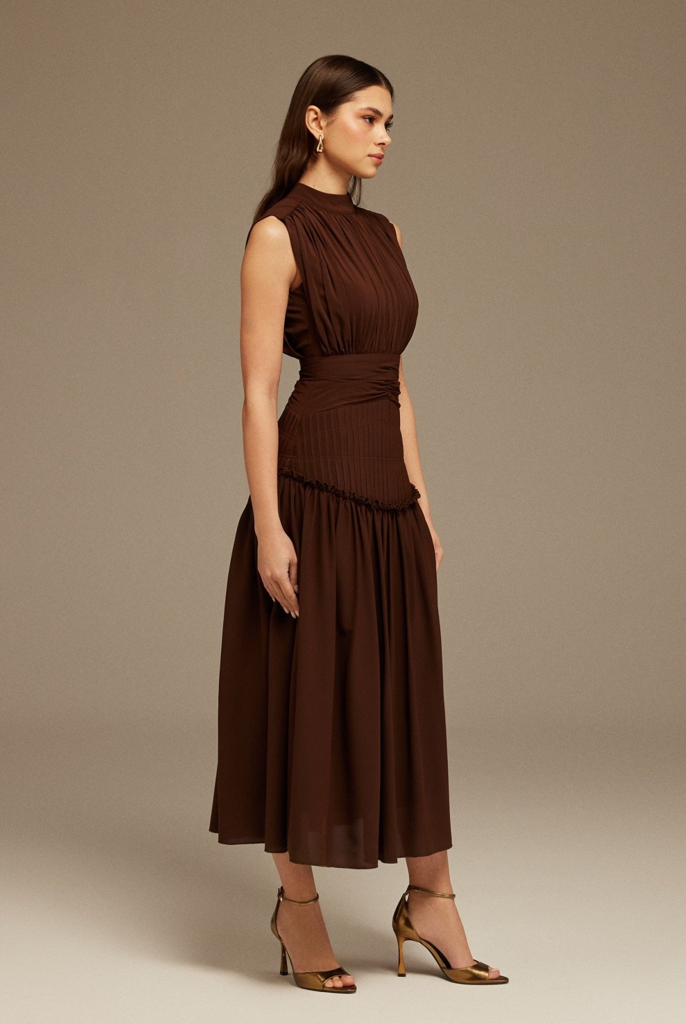 Brown Chiffon Maxi Dress - shopaleena