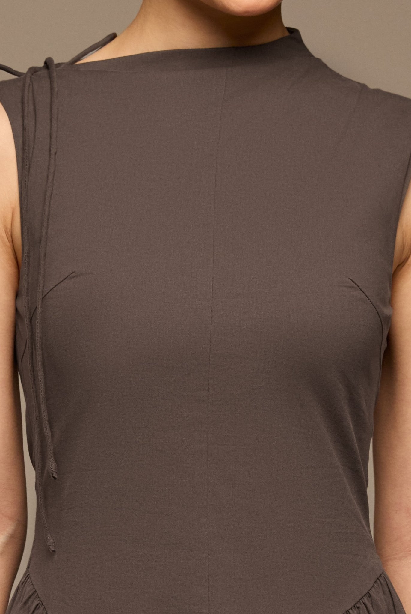 Brown Cotton Sleeveless Balloon Dress - shopaleena