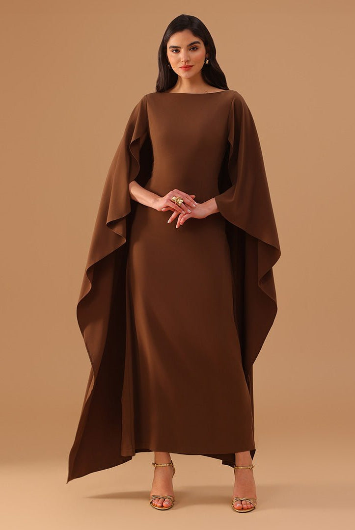 Brown Crepe Kaftan with Round Wide Neck - shopaleena