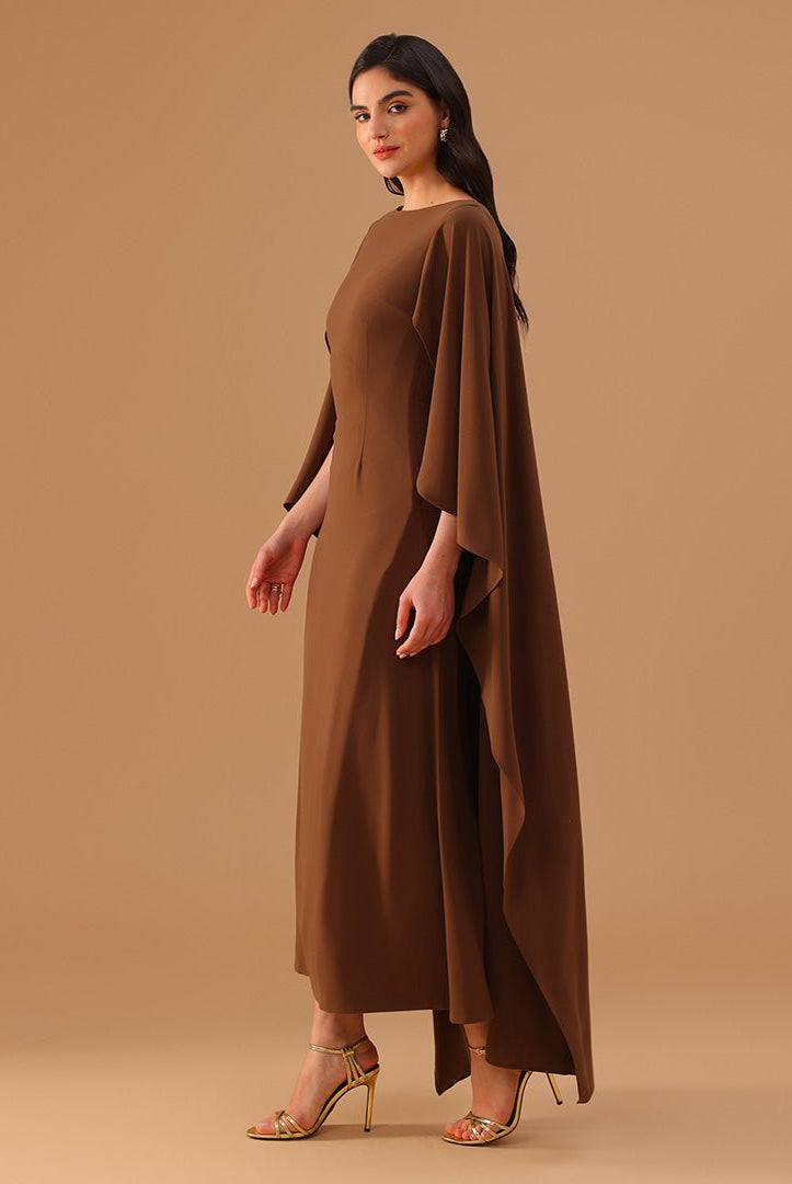 Brown Crepe Kaftan with Round Wide Neck - shopaleena