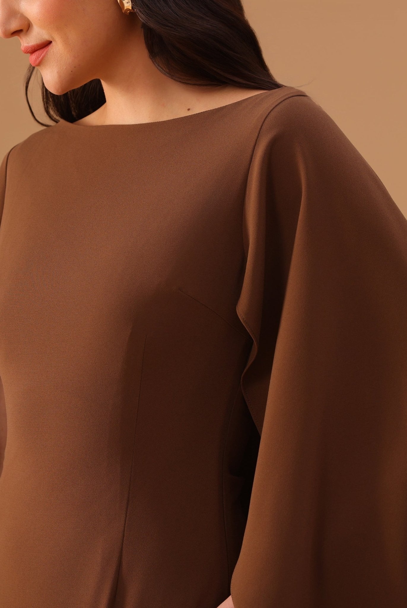 Brown Crepe Kaftan with Round Wide Neck - shopaleena