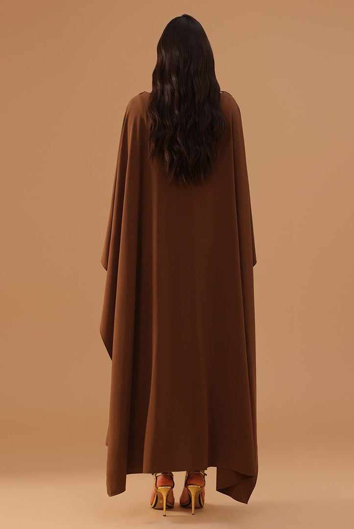 Brown Crepe Kaftan with Round Wide Neck - shopaleena