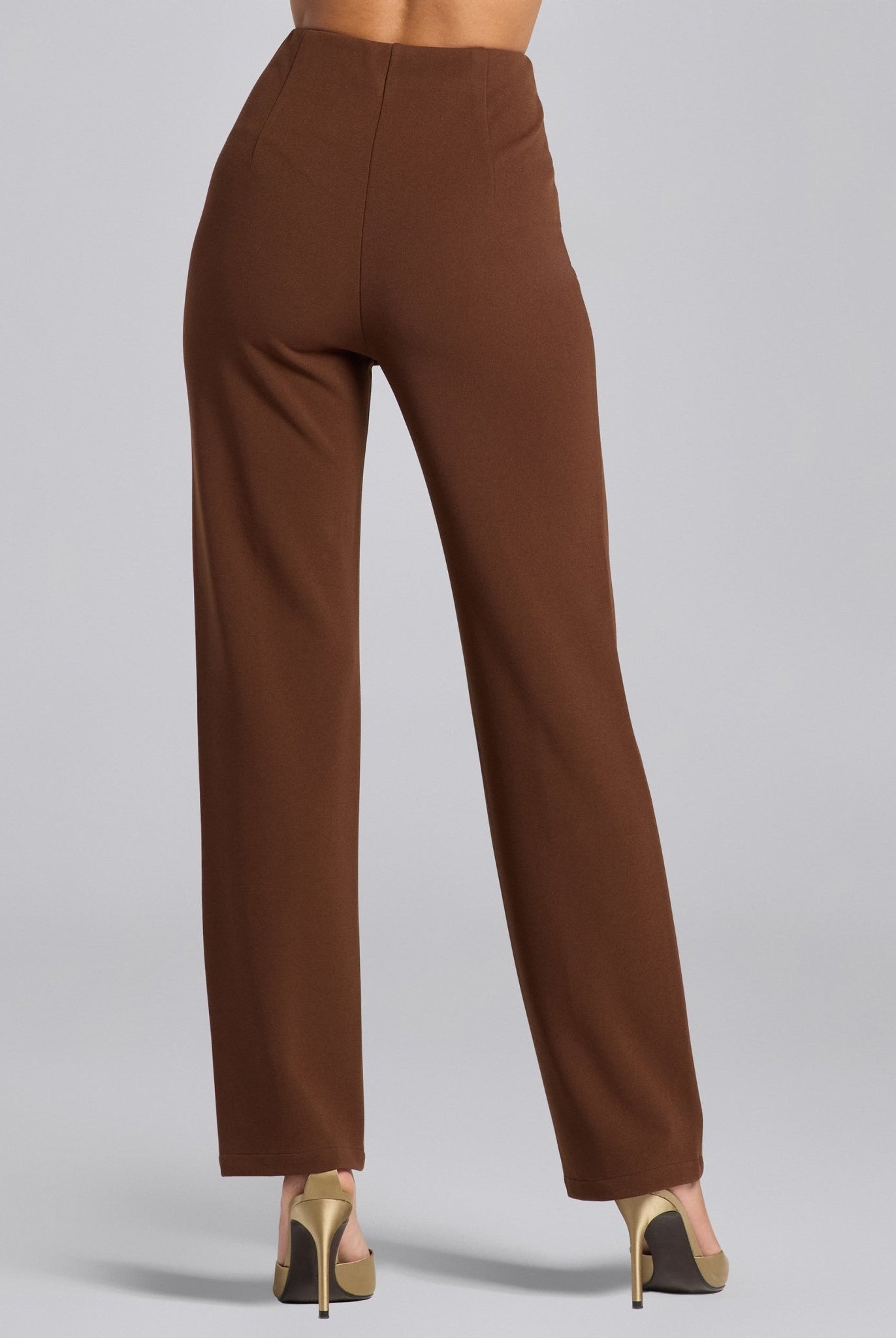Brown Crepe V - Neck Blazer and High Waist Pants Set - shopaleena