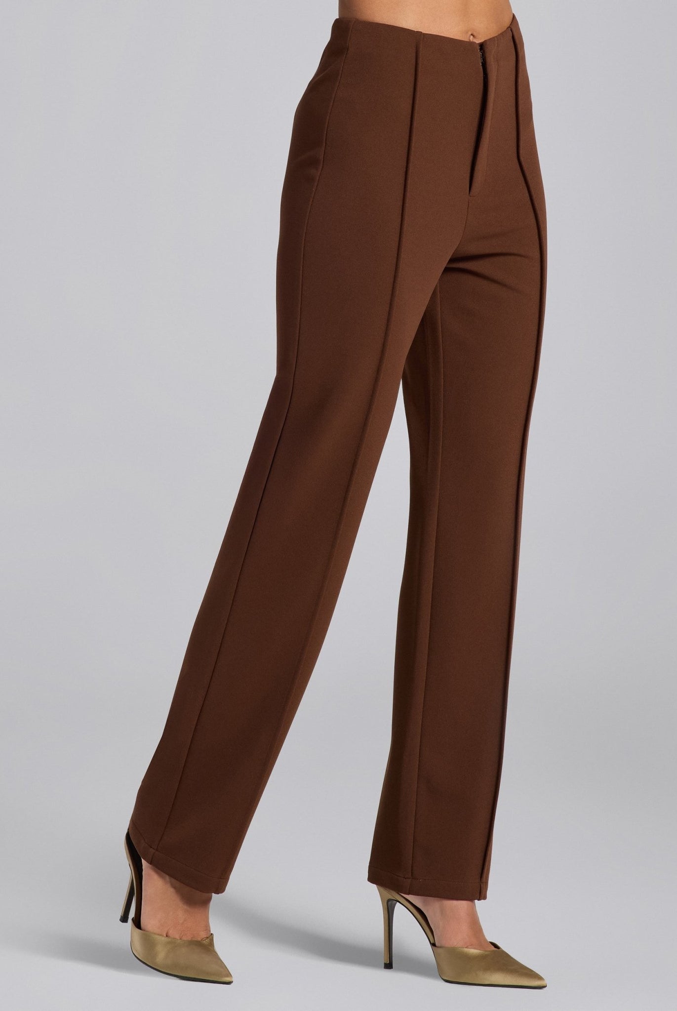 Brown Crepe V - Neck Blazer and High Waist Pants Set - shopaleena