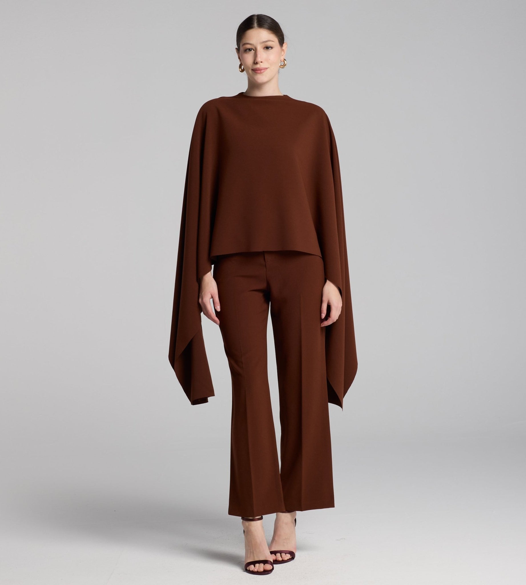Brown Draped Cape Crepe Top - shopaleena