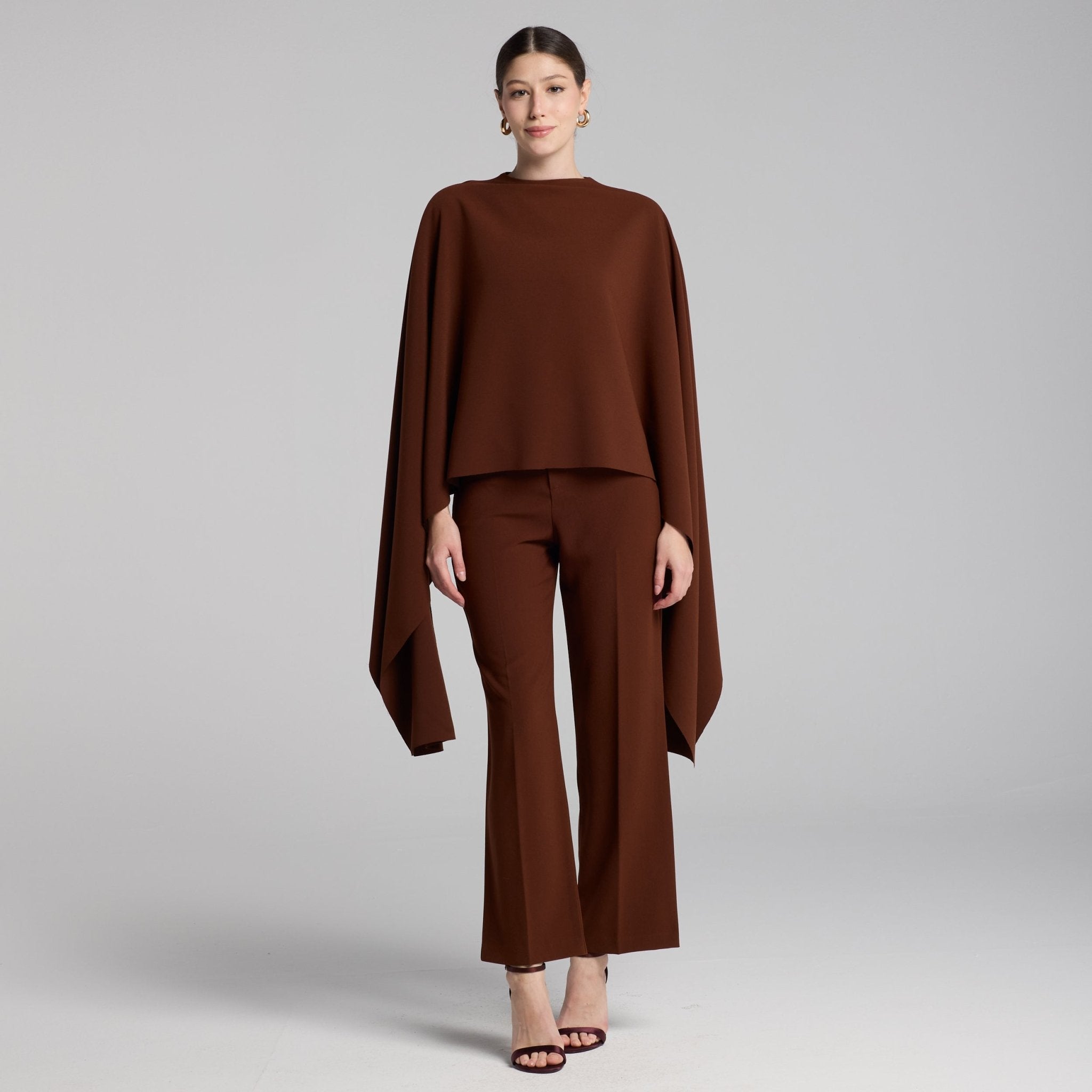 Brown Draped Cape Crepe Top - shopaleena