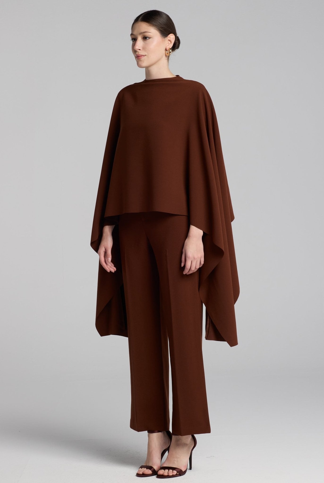 Brown Draped Cape Crepe Top - shopaleena