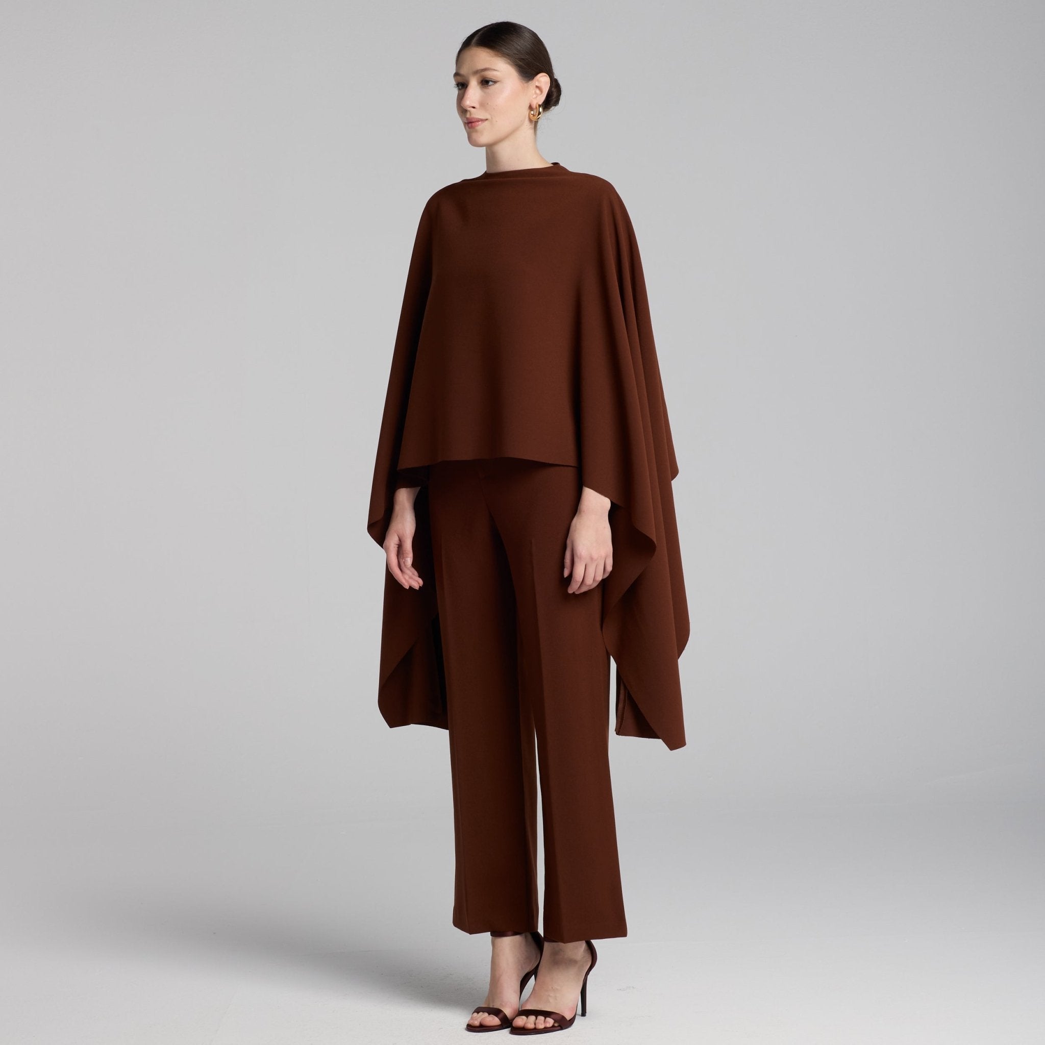 Brown Draped Cape Crepe Top - shopaleena