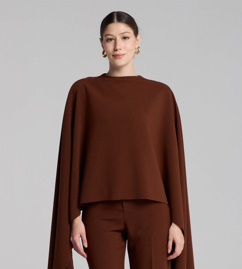 Brown Draped Cape Crepe Top - shopaleena