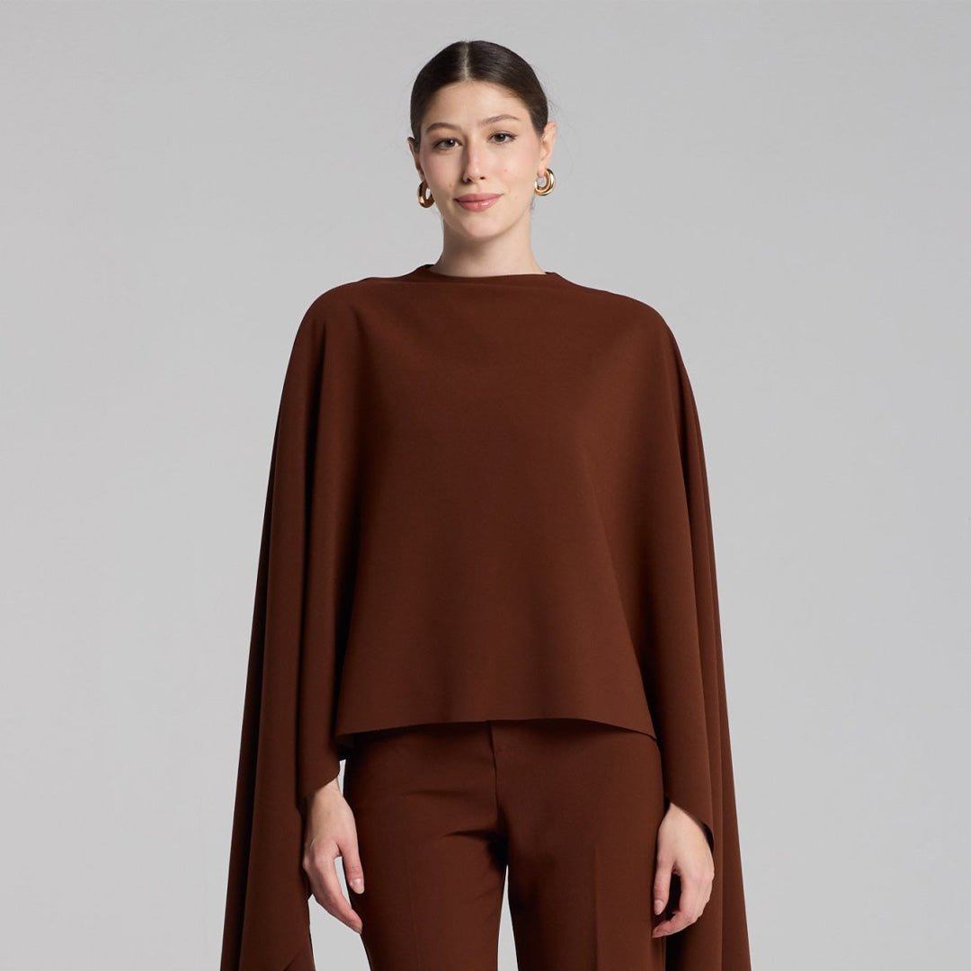 Brown Draped Cape Crepe Top - shopaleena