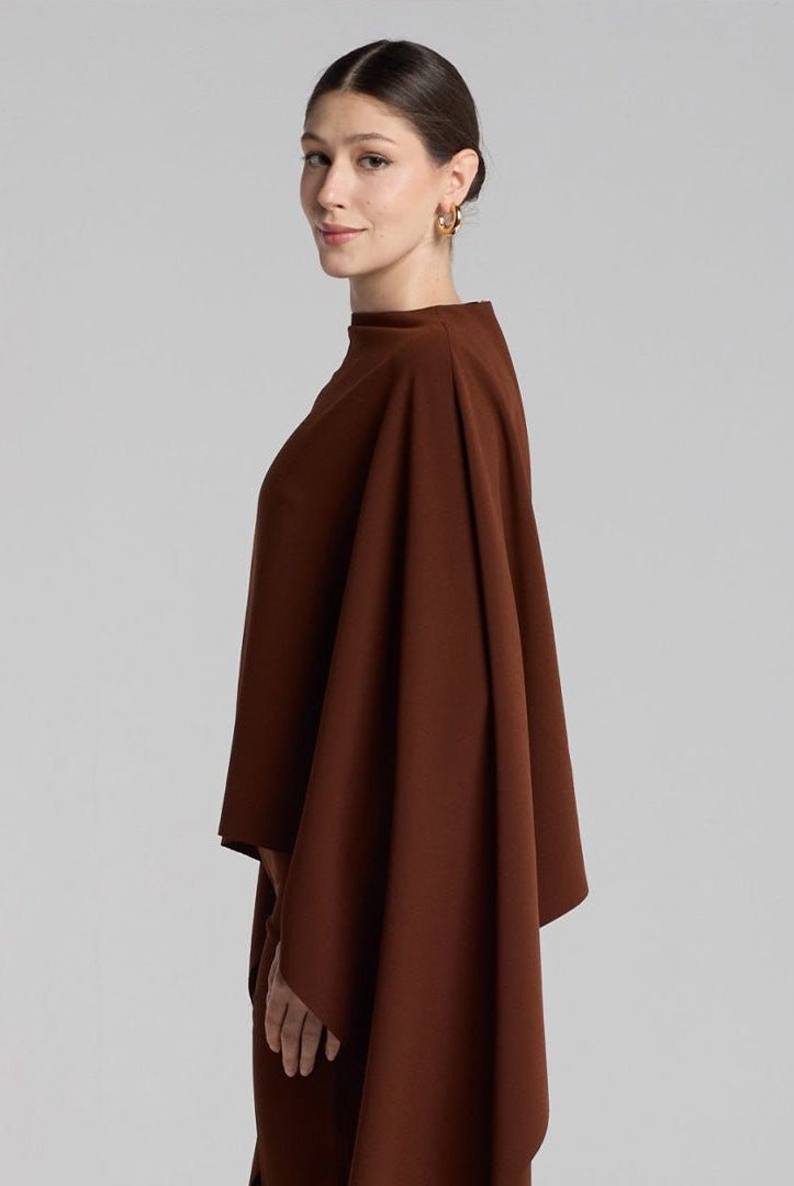Brown Draped Cape Crepe Top - shopaleena