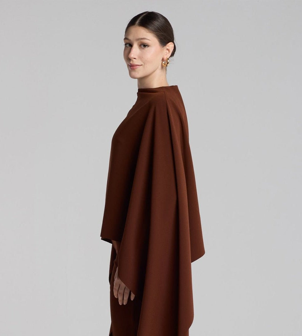 Brown Draped Cape Crepe Top - shopaleena