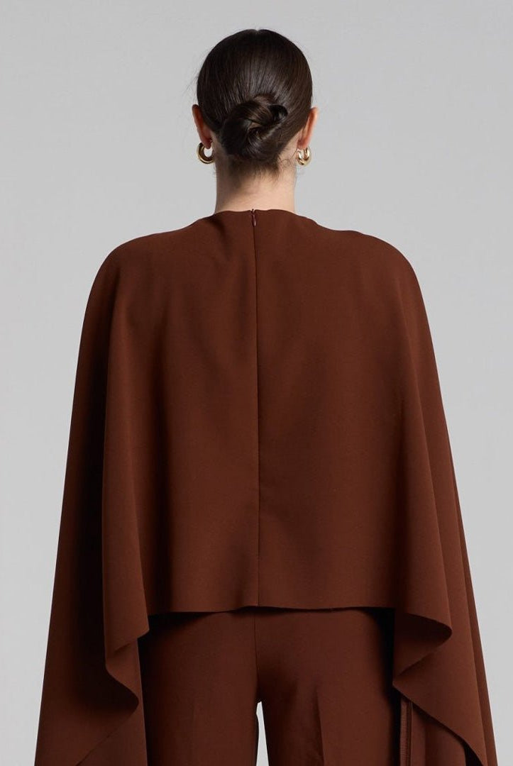 Brown Draped Cape Crepe Top - shopaleena