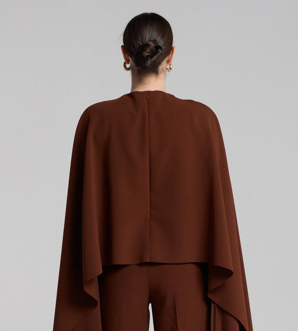 Brown Draped Cape Crepe Top - shopaleena