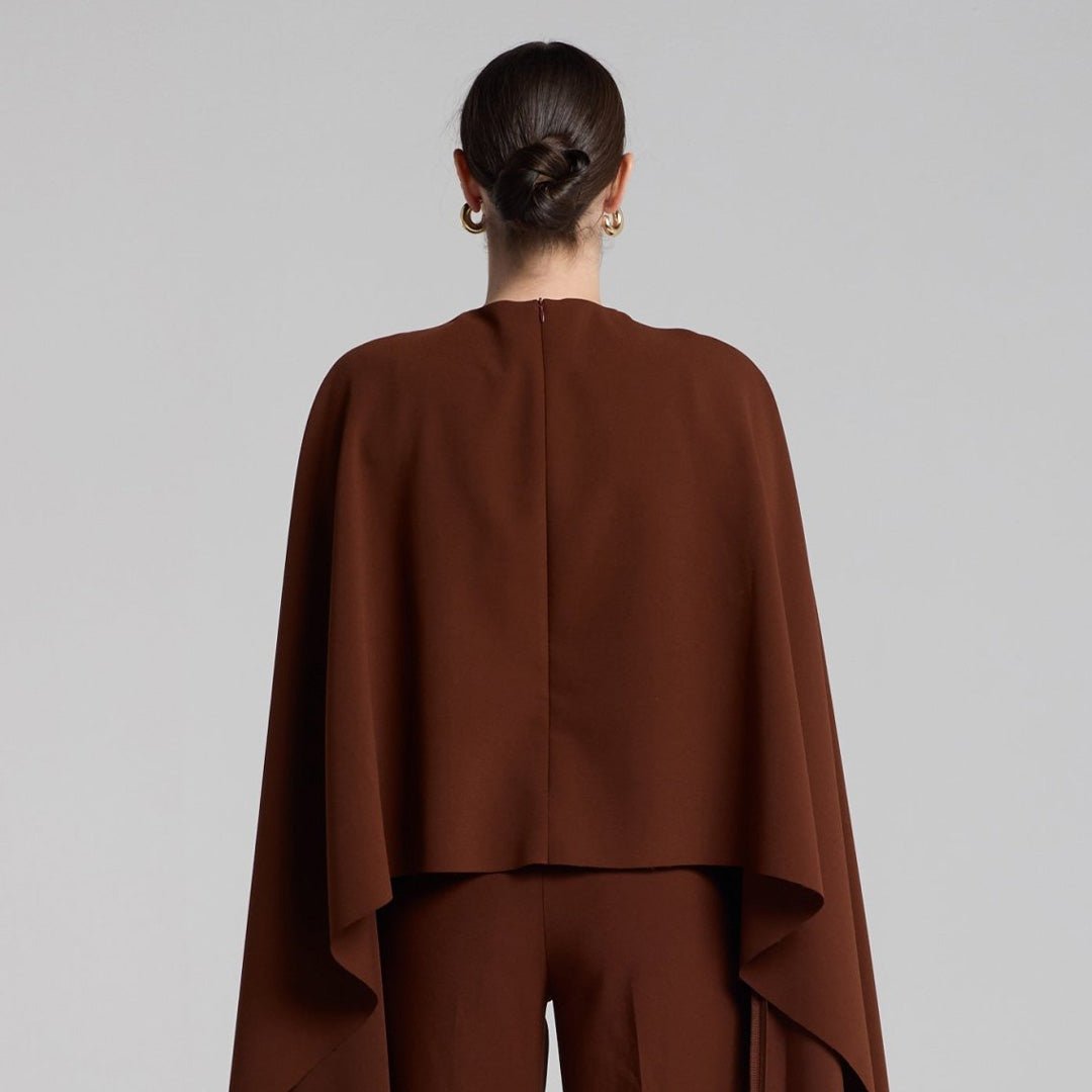 Brown Draped Cape Crepe Top - shopaleena