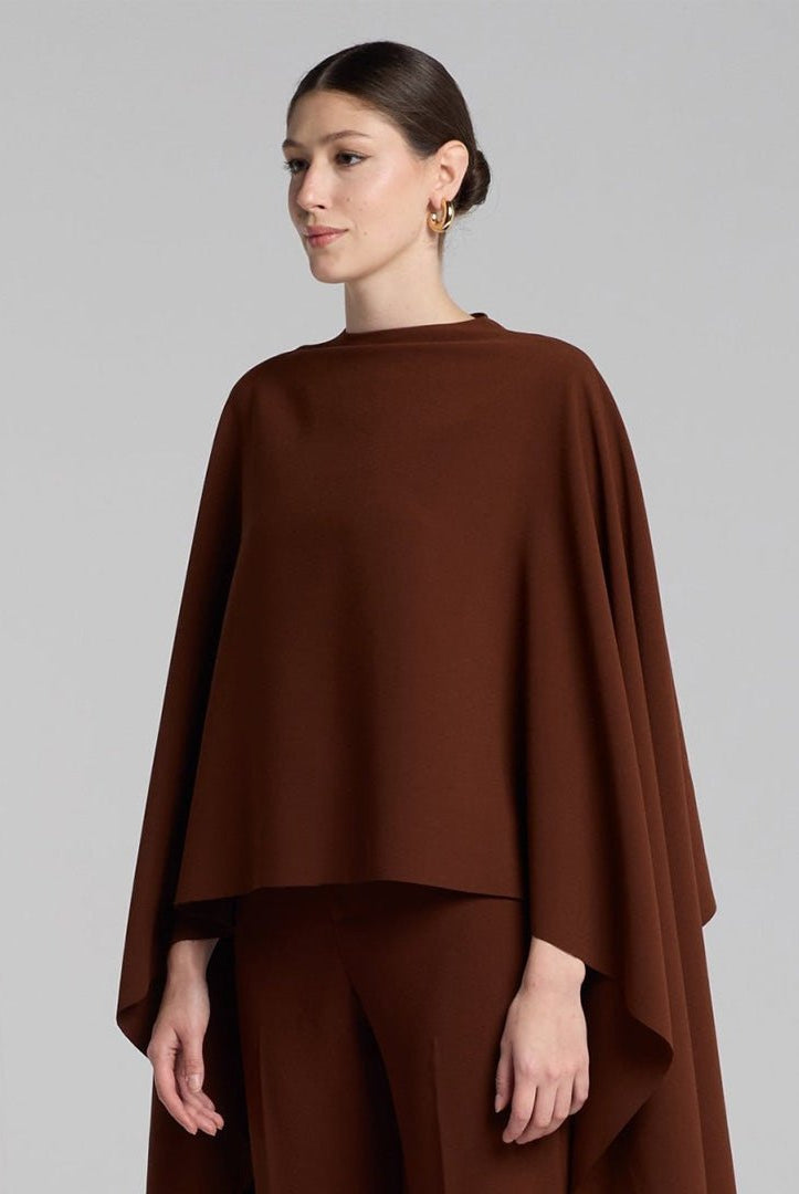 Brown Draped Cape Crepe Top - shopaleena