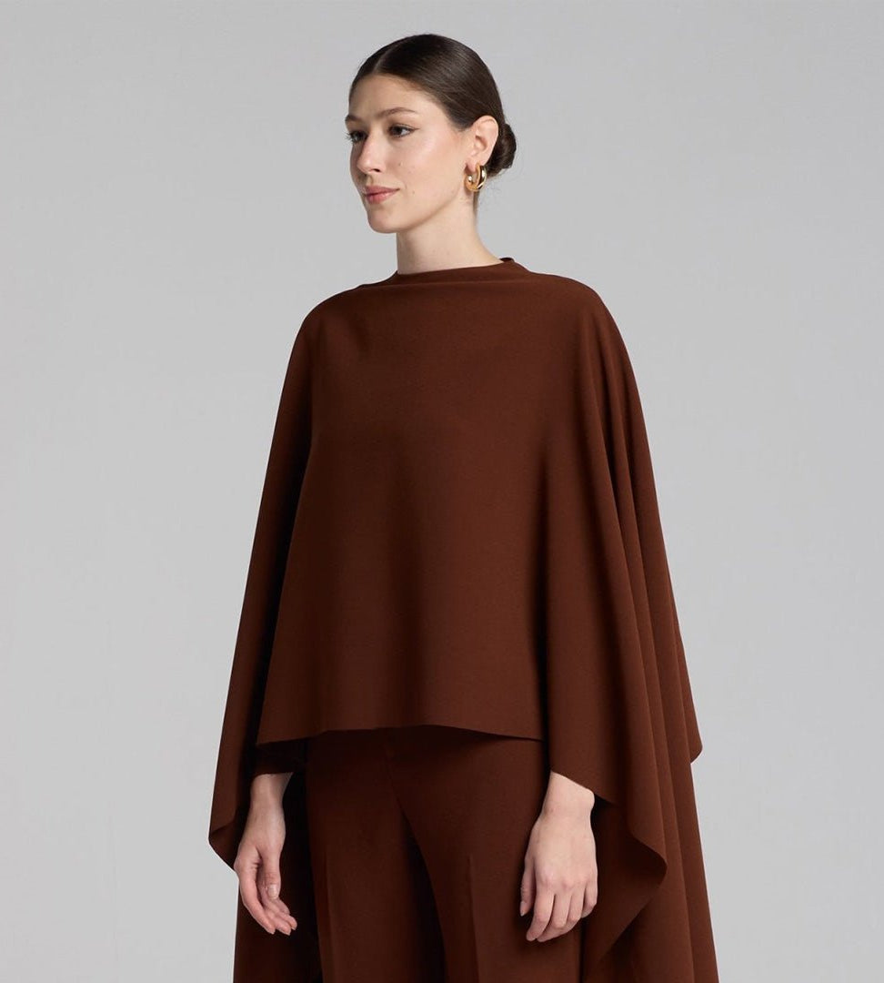 Brown Draped Cape Crepe Top - shopaleena