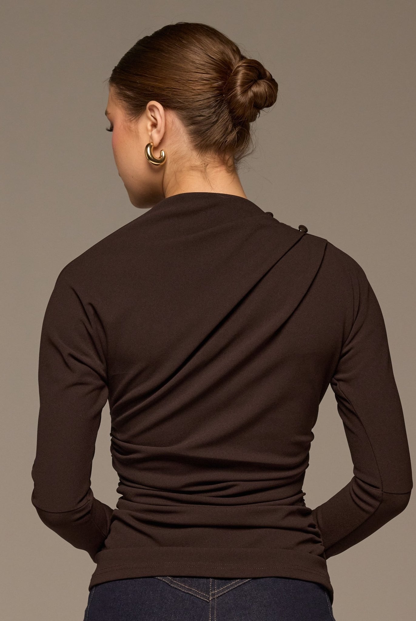 Brown Draped Crepe Blouse - shopaleena