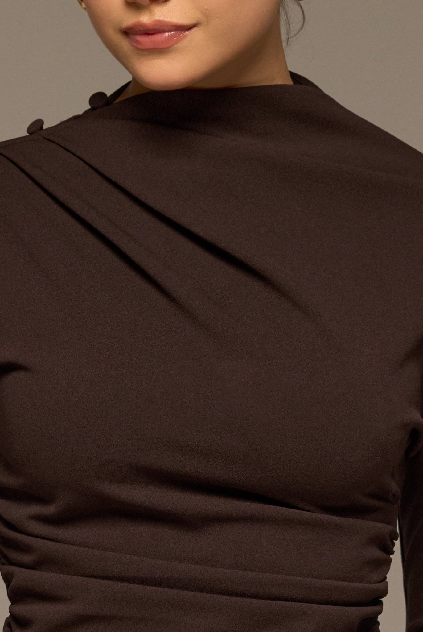 Brown Draped Crepe Blouse - shopaleena