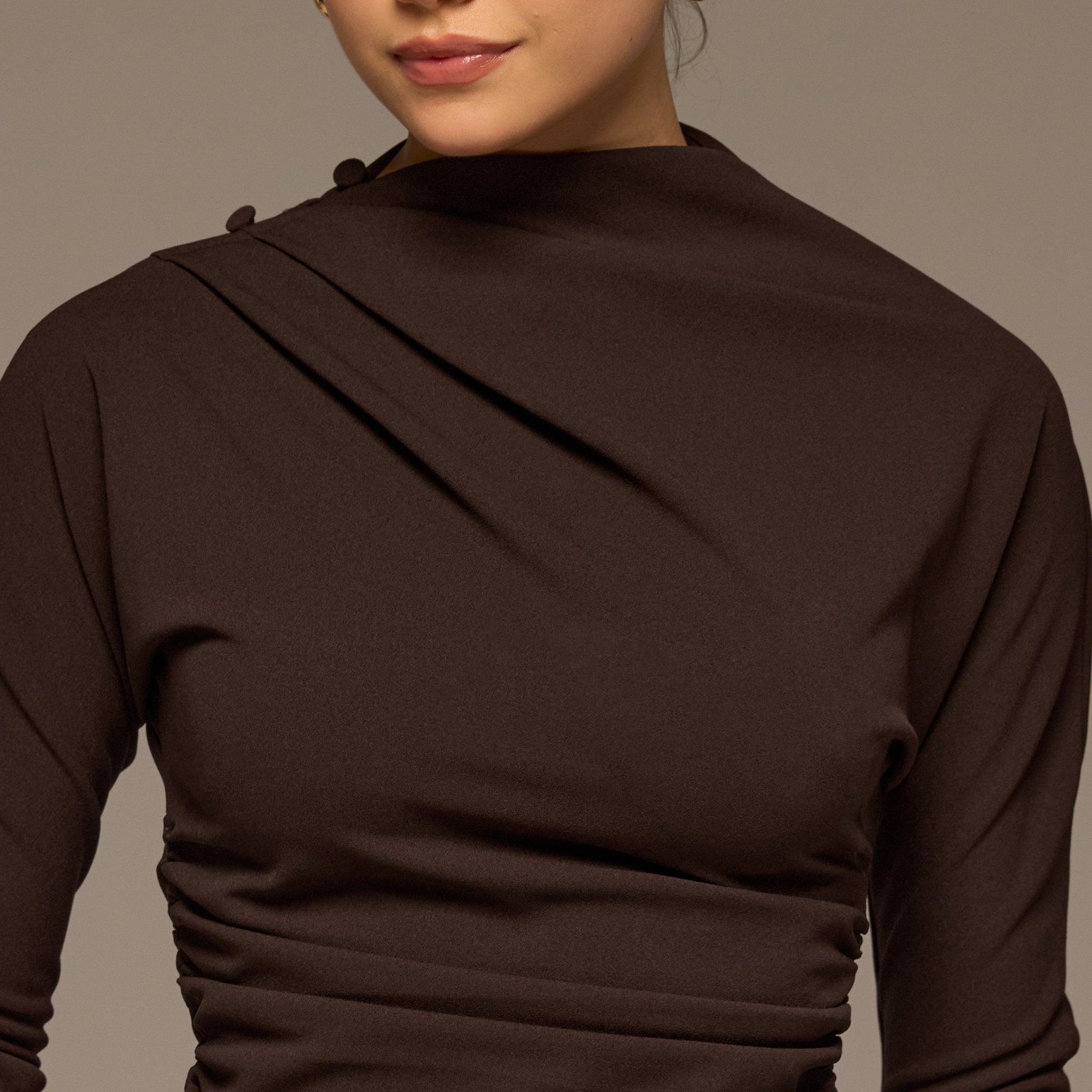 Brown Draped Crepe Blouse - shopaleena